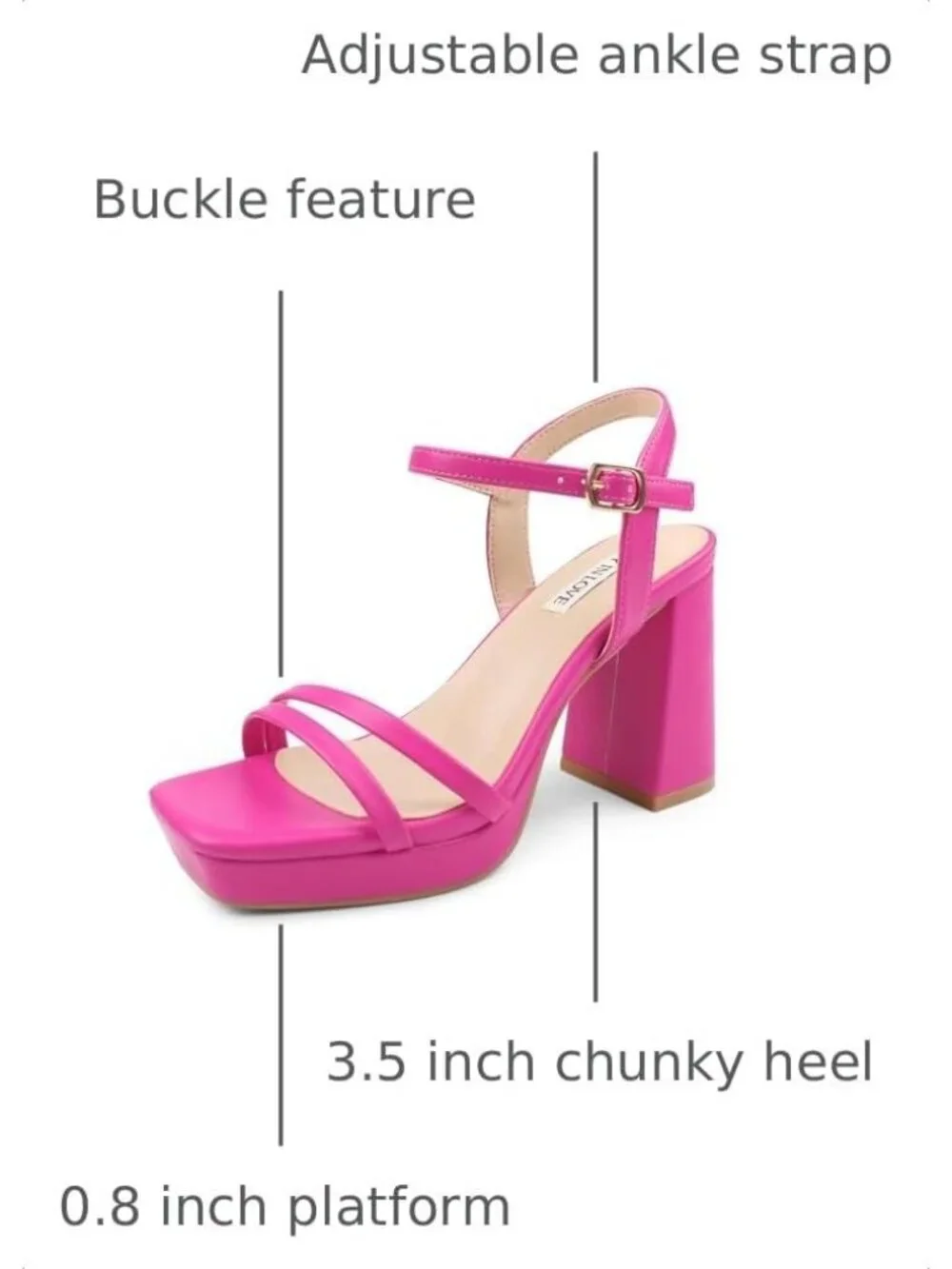 Women's Pink Matte Ankle Strap Square Open Toe  Chunky Block Heels Dress Sandals